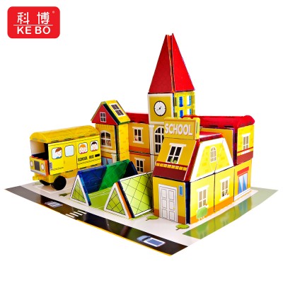 Magnetic tiles building blocks fun educational toy for kids scene simulation-School