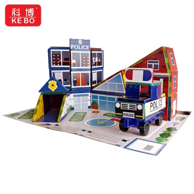 Magnetic building blocks/educational toys for kids scene option(Hospital, school, police office, fire station)