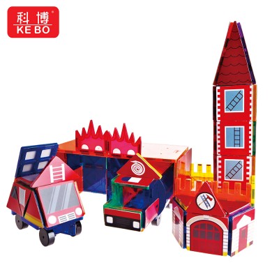 Magnetic tiles building blocks fun educational toys for kids scene simulation-FIRE STATION